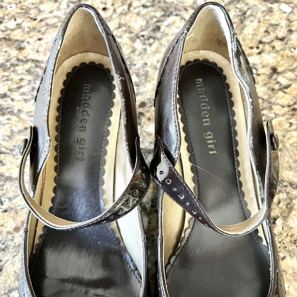 MADDEN GIRL {Size 8} Chocolate Brown Kitten Heels Mary Jane Buckle Round Toe - Picture 5 of 16